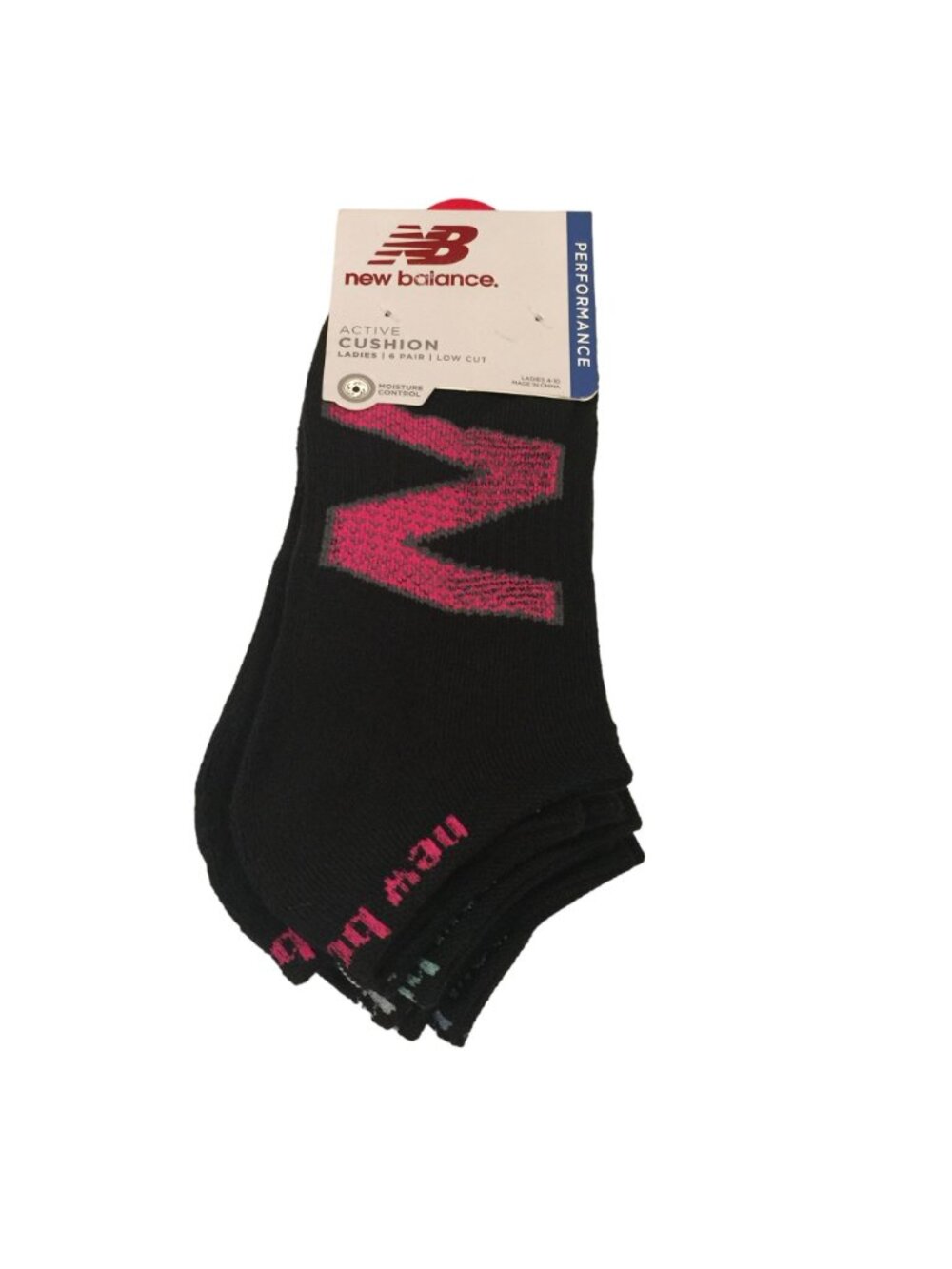 New Balance Active Cushion Ladies Low Cut Size 4-10 Set of 6 Black